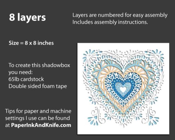 Heart Victorian Papercut Shadowbox Template 3D SVG - Info