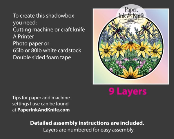 Dragonfly Garden Print and Cut Shadowbox Info