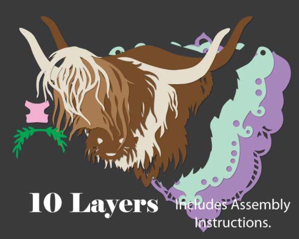 Highland Cow 3D Papercut Template