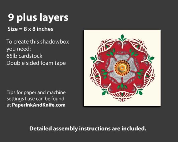 Tudor Rose Papercut Shadowbox Template - Info
